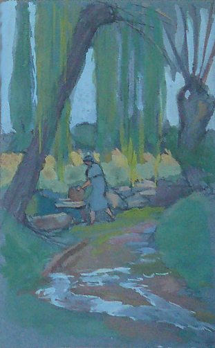 Femme lavant le linge à la rivière